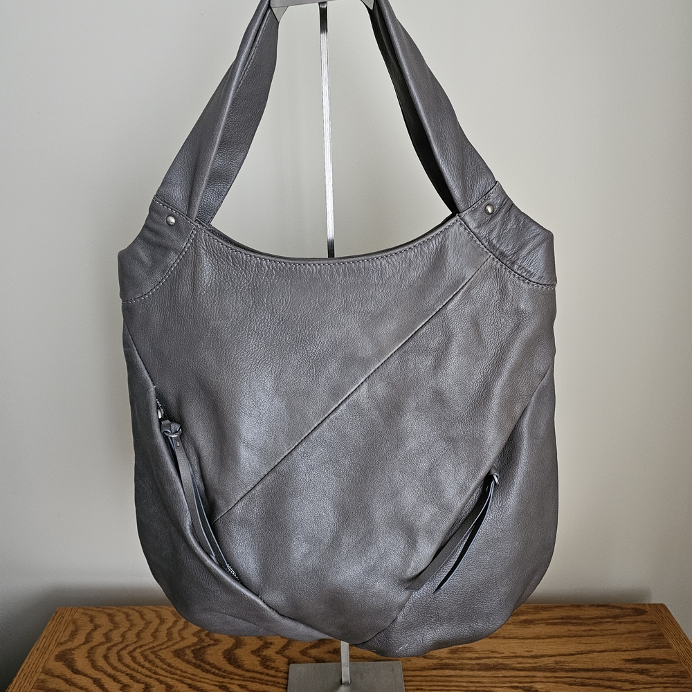 Elegant Gray Leather Tote Bag